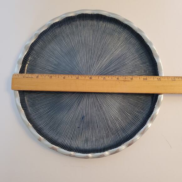 Simply Designz Enamel Cake Plate  Blue Aluminum Enamel Round Fluted Platter 11" - Picture 7 of 9